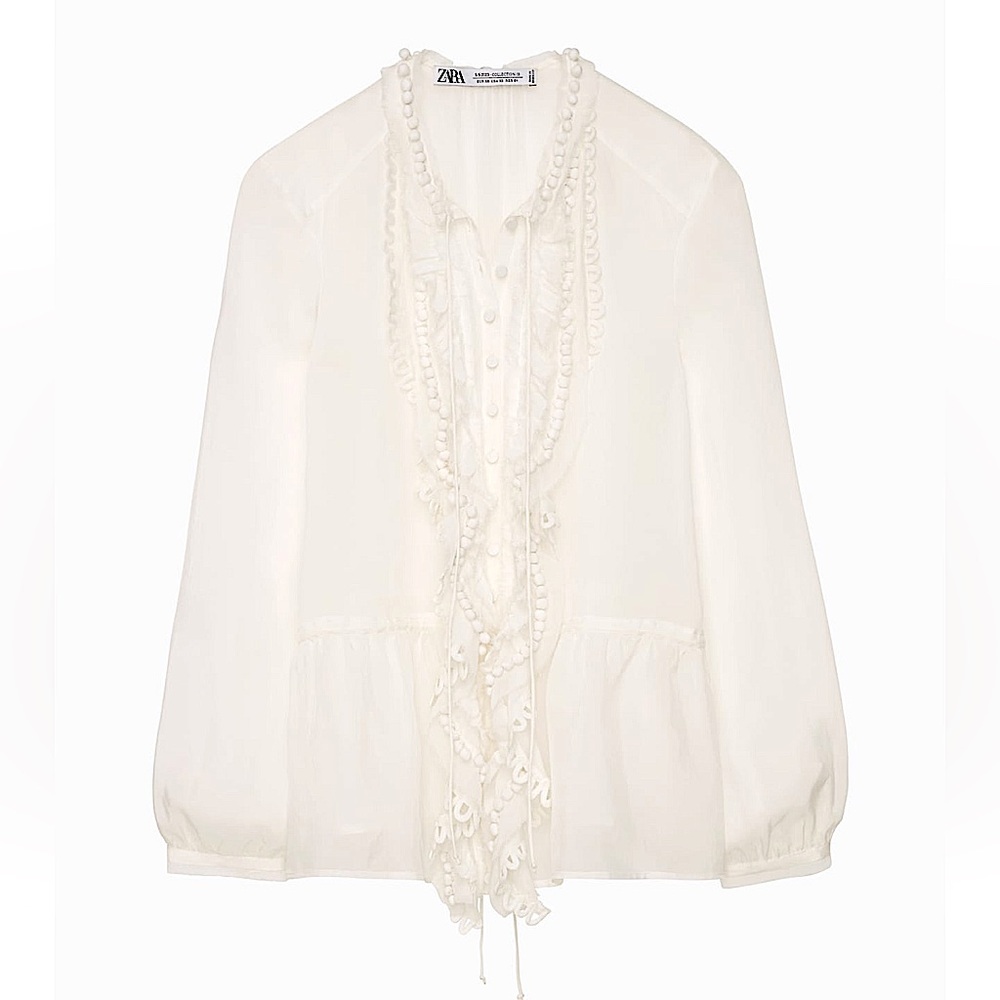 NWT ZARA LIMITED EDITION CONTRAST YOKE SHIRT OYSTER WHITE SZ M BOHO